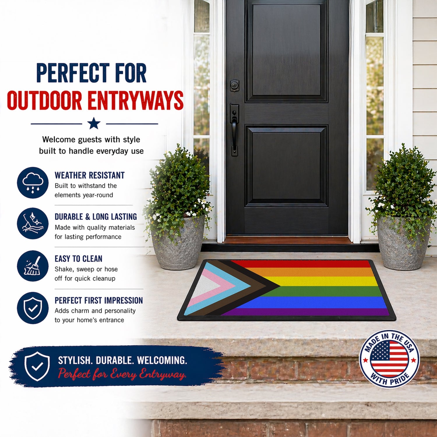 Gay Pride Progress Pride Doormat Indoor Outdoor 18H X 27W Front Door Mat Rugs for Entryway, Non Slip Washable