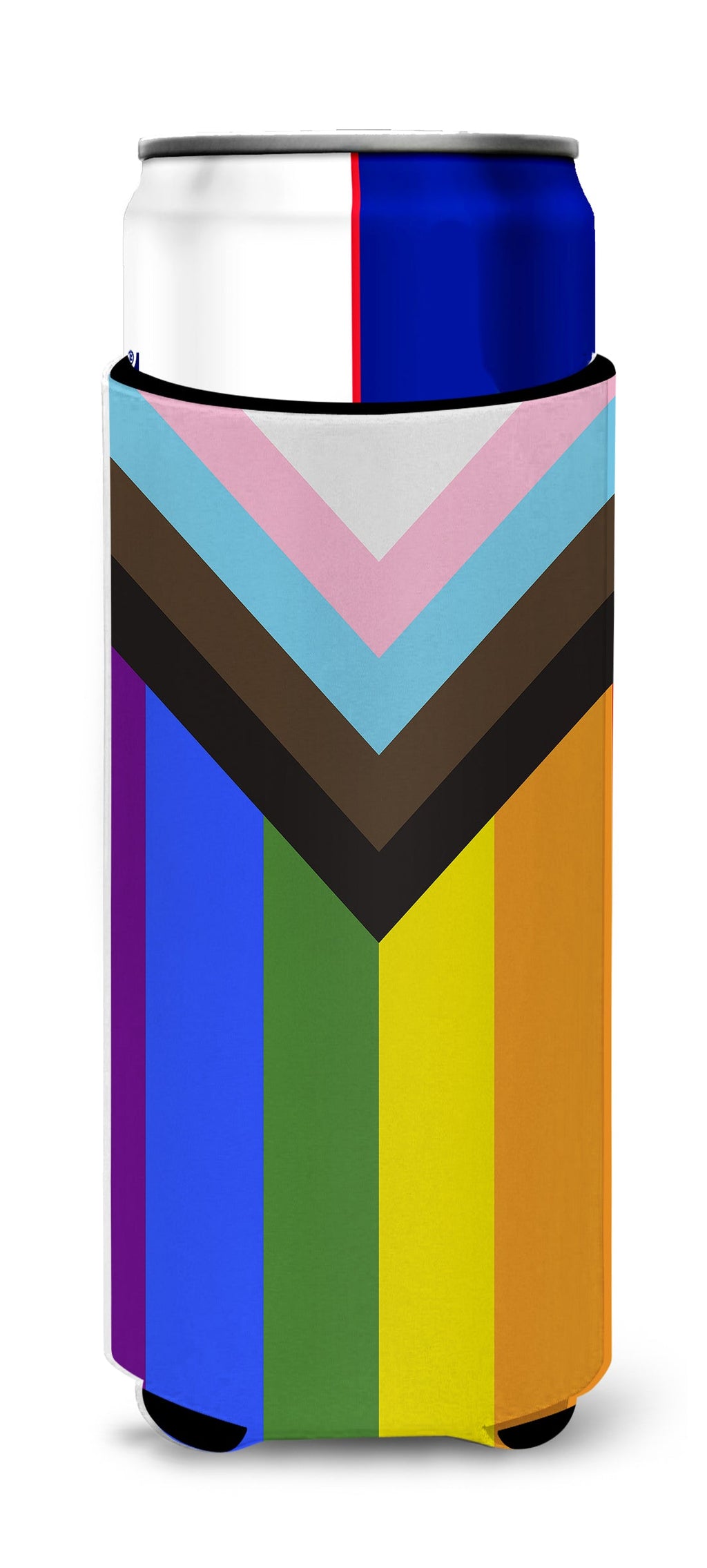 Gay Pride Progress Pride Slim Can Hugger , Insulated Foam Hugger for 12 oz Slim Cans, Beer Bottles & Water Bottles, Printed in USA