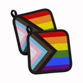 Gay Pride Progress Pride Pot Holder Set of 2 Heat Resistant Quilted Hot Pads 7.5 x 7.5 Inch, Insulated Kitchen Trivets for Cooking & Baking