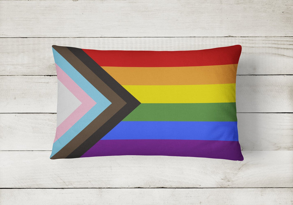 Gay Pride Progress Pride Decorative Throw Pillow 12x16 Indoor Outdoor Accent Cushion, Fabric Cover with Insert for Sofa, Bed, Porch & Living Room