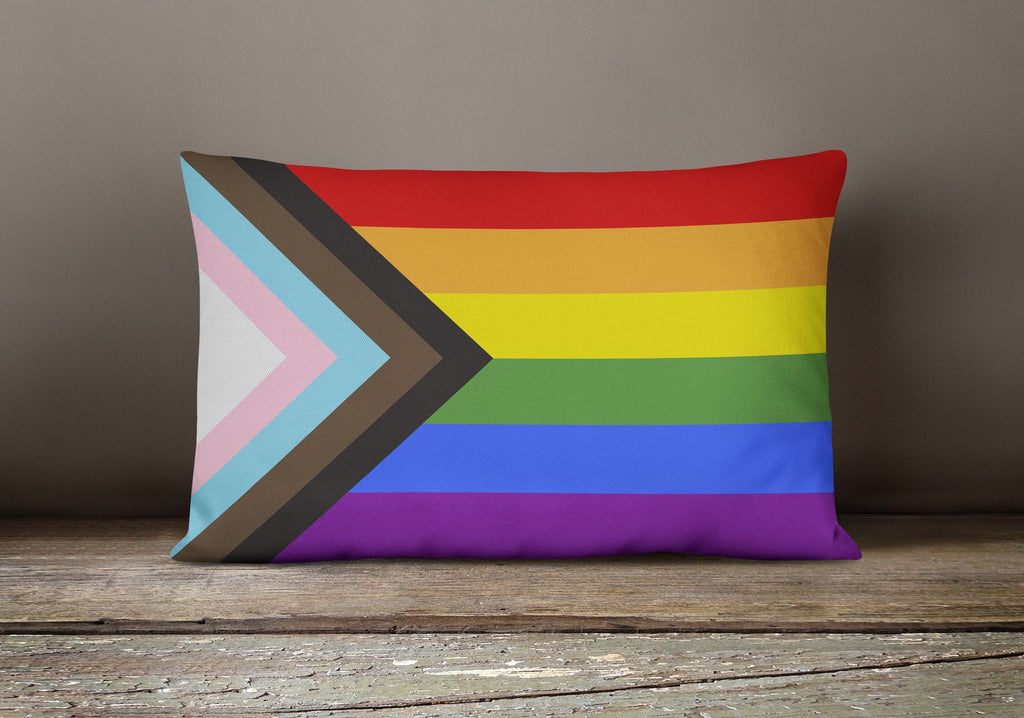 Gay Pride Progress Pride Decorative Throw Pillow 12x16 Indoor Outdoor Accent Cushion, Fabric Cover with Insert for Sofa, Bed, Porch & Living Room