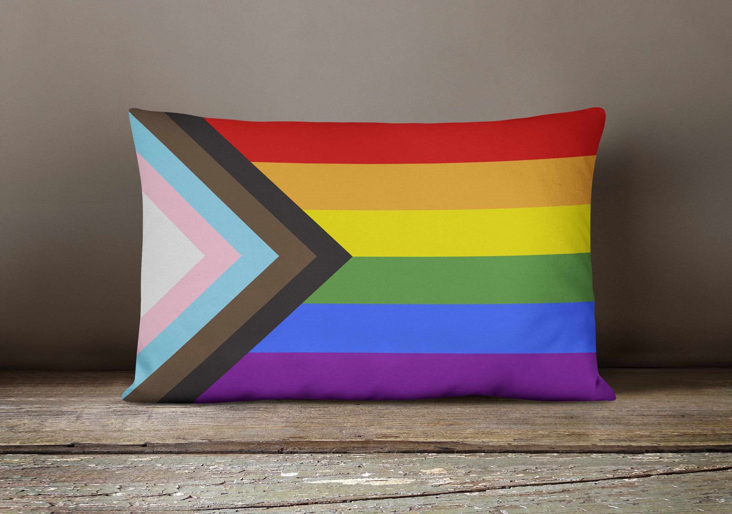 Gay Pride Progress Pride Decorative Throw Pillow 12x16 Indoor Outdoor Accent Cushion, Fabric Cover with Insert for Sofa, Bed, Porch & Living Room