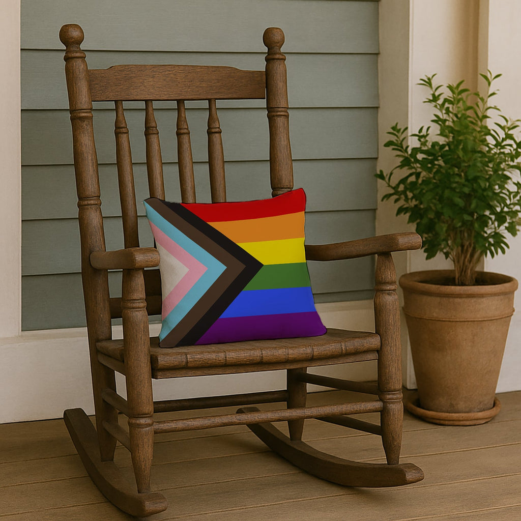 Gay Pride Progress Pride Decorative Throw Pillow 14x14 Indoor Outdoor Accent Cushion, Fabric Cover with Insert for Sofa, Bed, Porch & Living Room