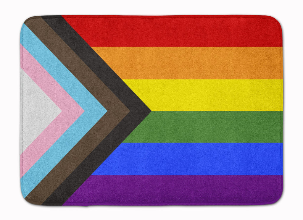 Gay Pride Progress Pride Memory Foam Kitchen Mat Machine Washable Anti-Fatigue Cushion Comfort Bath or Kitchen Rug