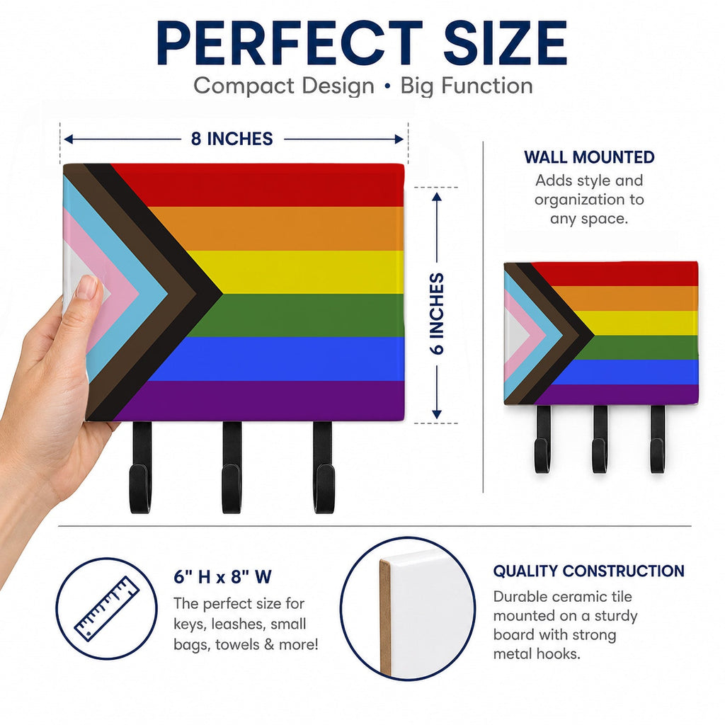 Gay Pride Progress Pride Leash or Key Holder Wall Hooks, Coat Rack Wall Mount, for Hanging Keys, Towels, Aprons, Leashes