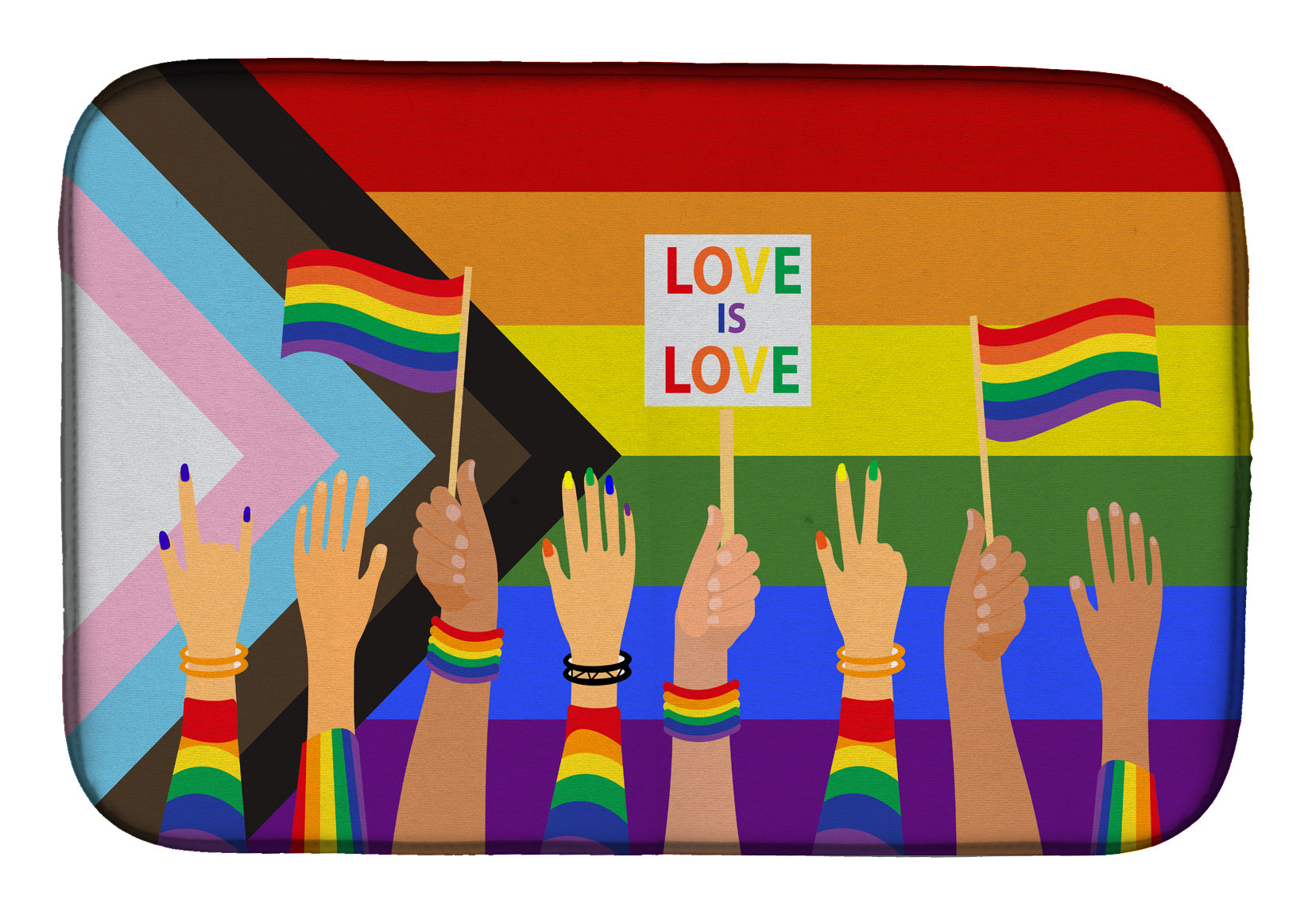 Gay Pride Parade Progress Pride Dish Drying Mat Absorbent Dish Drying Mat Pad for Kitchen Counter Dish Drainer Mat for Countertop, 14 x 21", Multicolor