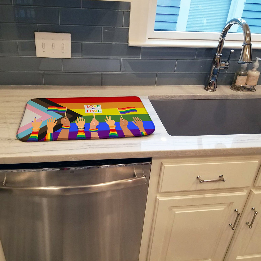 Gay Pride Parade Progress Pride Dish Drying Mat Absorbent Dish Drying Mat Pad for Kitchen Counter Dish Drainer Mat for Countertop, 14 x 21", Multicolor
