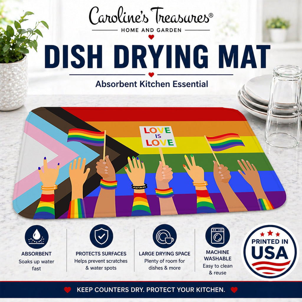 Gay Pride Parade Progress Pride Dish Drying Mat Absorbent Dish Drying Mat Pad for Kitchen Counter Dish Drainer Mat for Countertop, 14 x 21", Multicolor