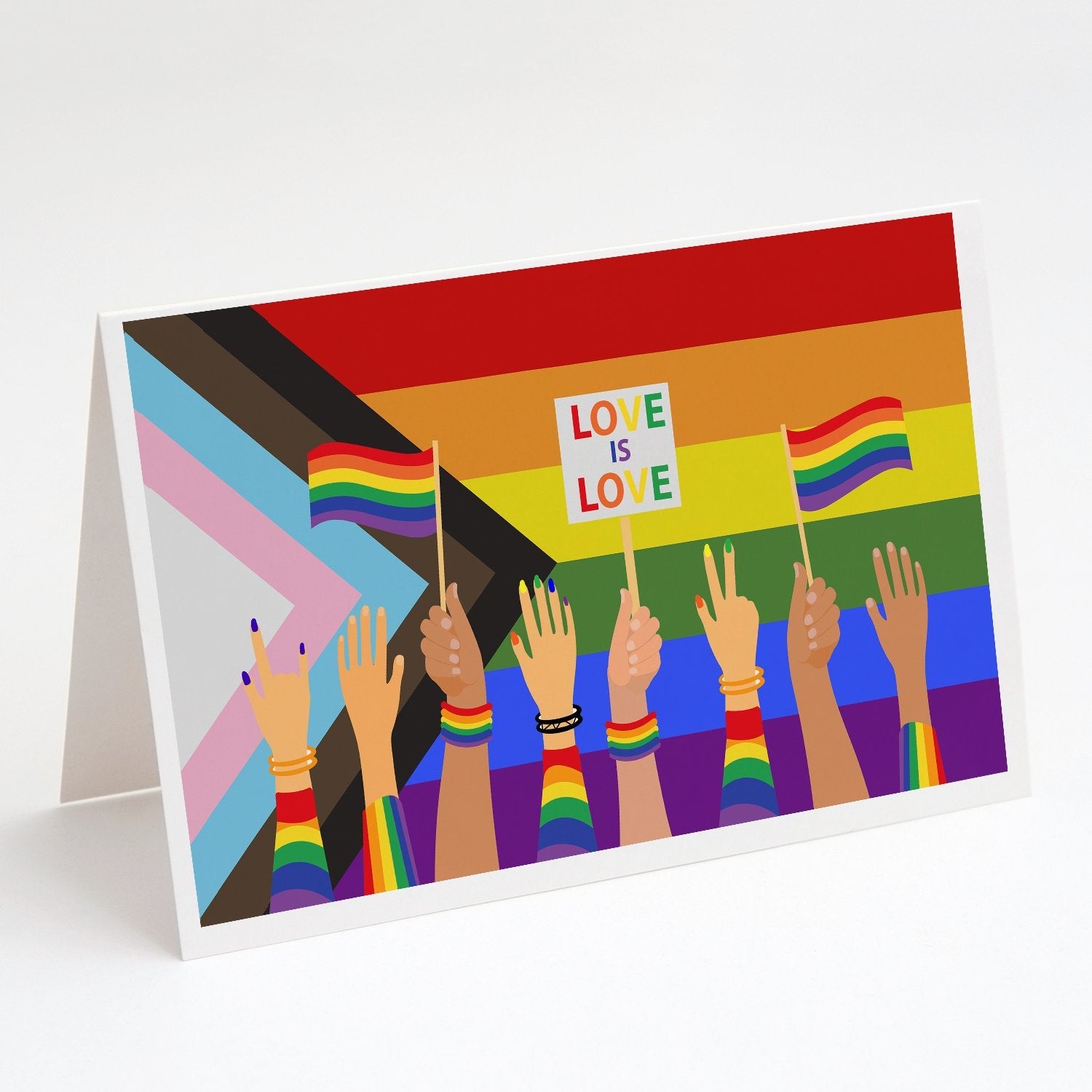 Gay Pride Parade Progress Pride Greeting Cards Pack of 8 Blank Cards with Envelopes Whimsical A7 Size 5x7