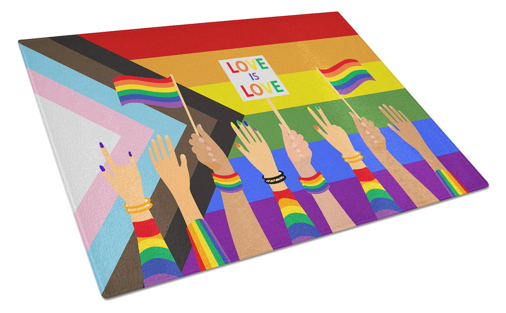 Gay Pride Parade Progress Pride Cutting Board Tempered Glass Kitchen Cutting Surface, Heat Resistant Chopping, Non-Slip Feet, Food Prep & Serving