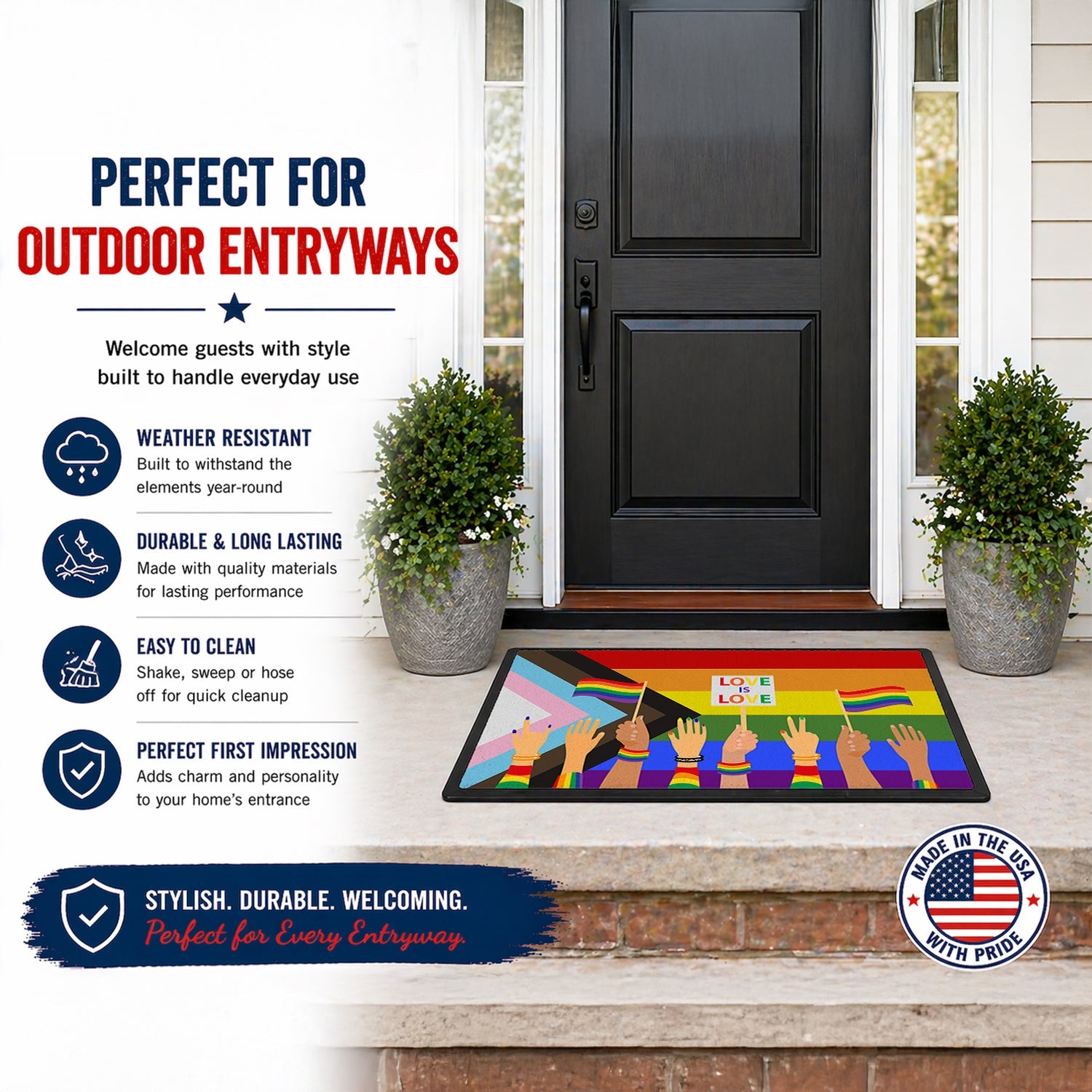 Gay Pride Parade Progress Pride Doormat Indoor Outdoor 18H X 27W Front Door Mat Rugs for Entryway, Non Slip Washable