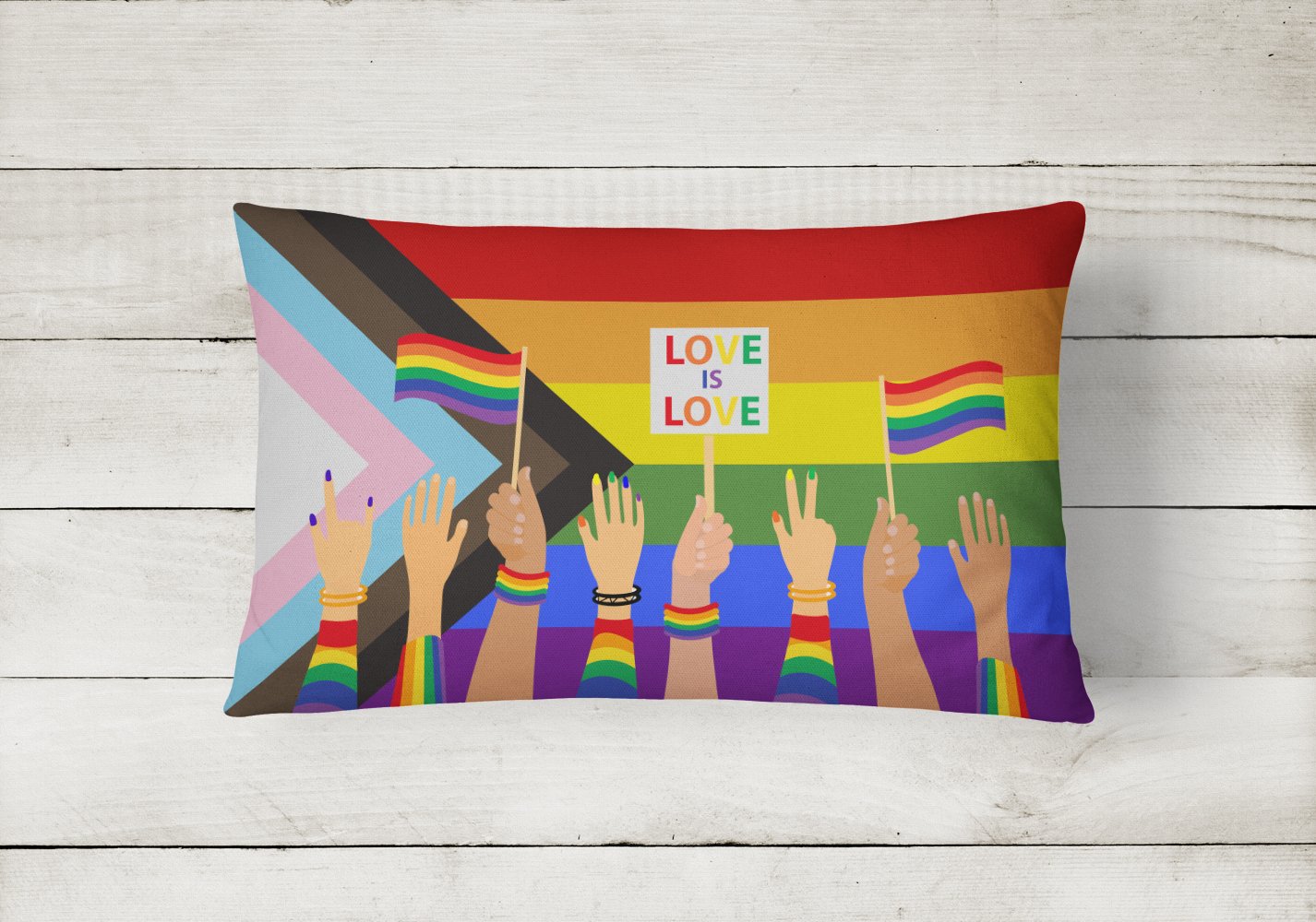 Gay Pride Parade Progress Pride Decorative Throw Pillow 12x16 Indoor Outdoor Accent Cushion, Fabric Cover with Insert for Sofa, Bed, Porch & Living Room