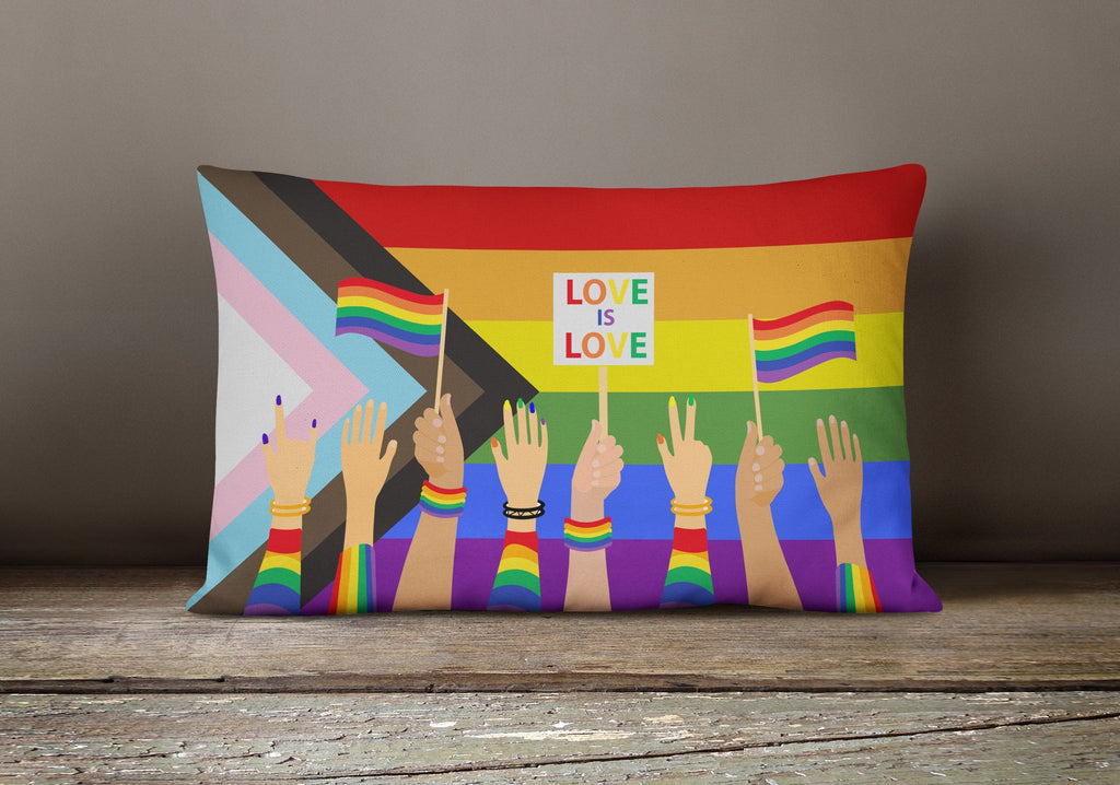Gay Pride Parade Progress Pride Decorative Throw Pillow 12x16 Indoor Outdoor Accent Cushion, Fabric Cover with Insert for Sofa, Bed, Porch & Living Room