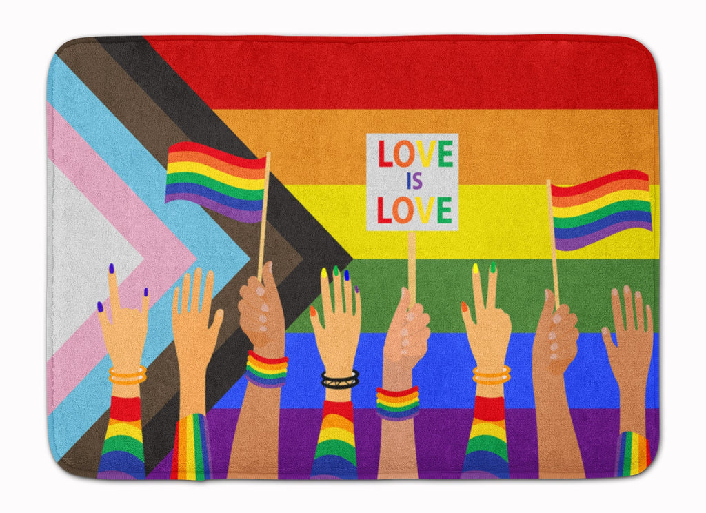 Gay Pride Parade Progress Pride Memory Foam Kitchen Mat Machine Washable Anti-Fatigue Cushion Comfort Bath or Kitchen Rug