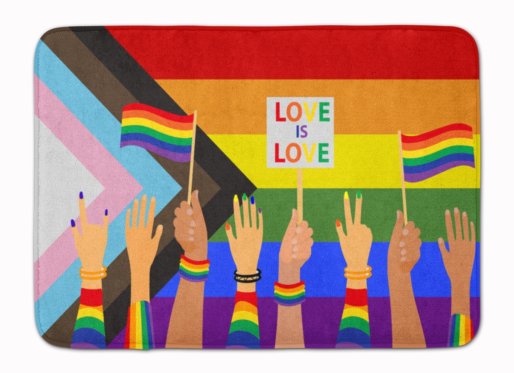 Gay Pride Parade Progress Pride Memory Foam Kitchen Mat Machine Washable Anti-Fatigue Cushion Comfort Bath or Kitchen Rug