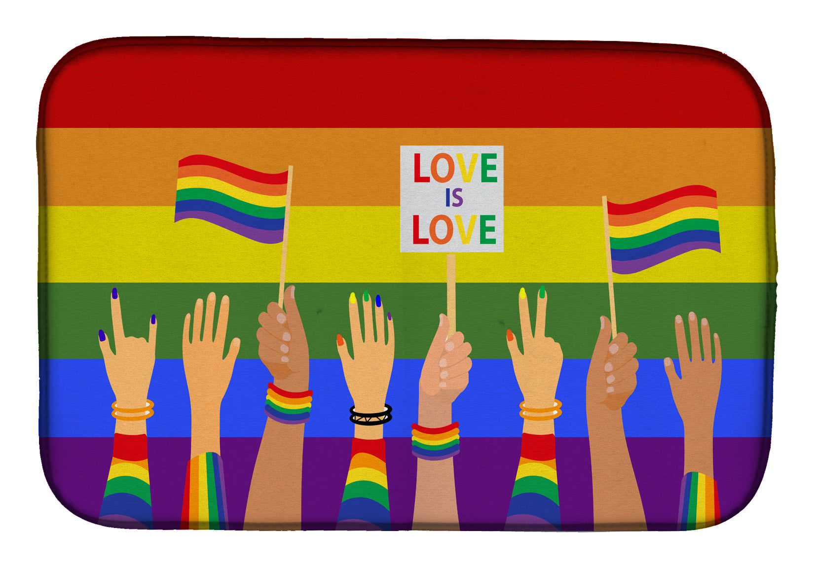 Gay Pride Parade Dish Drying Mat Absorbent Dish Drying Mat Pad for Kitchen Counter Dish Drainer Mat for Countertop, 14 x 21", Multicolor