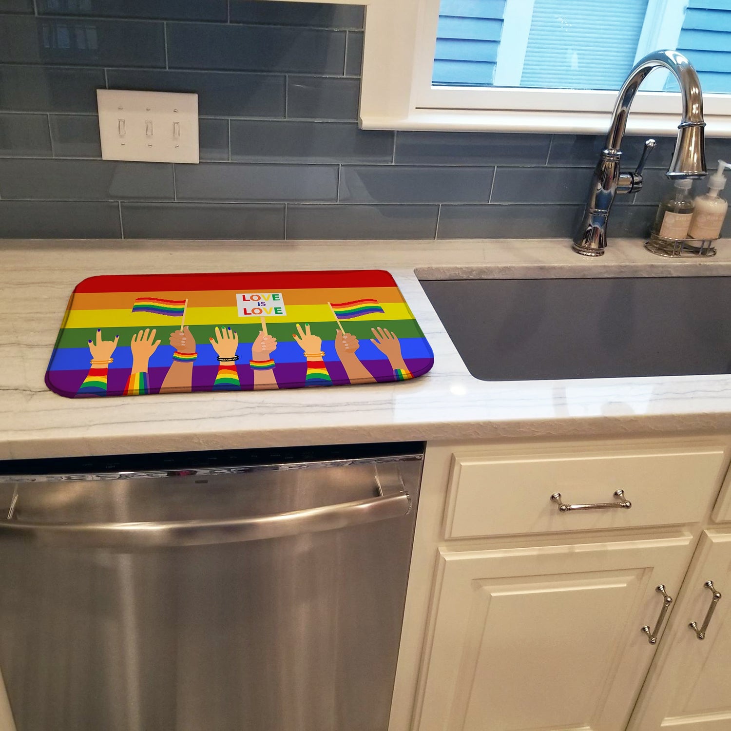 Gay Pride Parade Dish Drying Mat Absorbent Dish Drying Mat Pad for Kitchen Counter Dish Drainer Mat for Countertop, 14 x 21", Multicolor