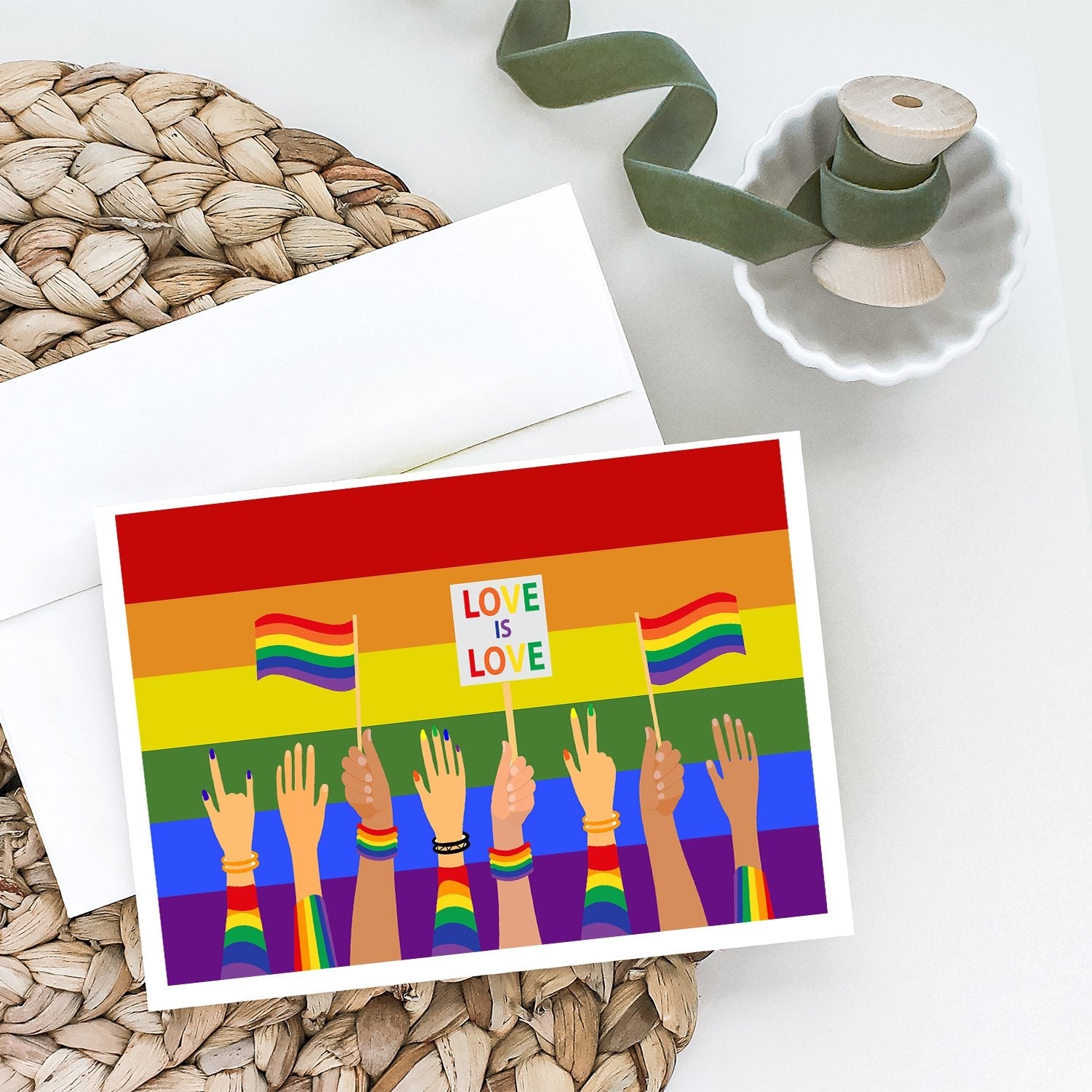 Gay Pride Parade Greeting Cards Pack of 8 Blank Cards with Envelopes Whimsical A7 Size 5x7