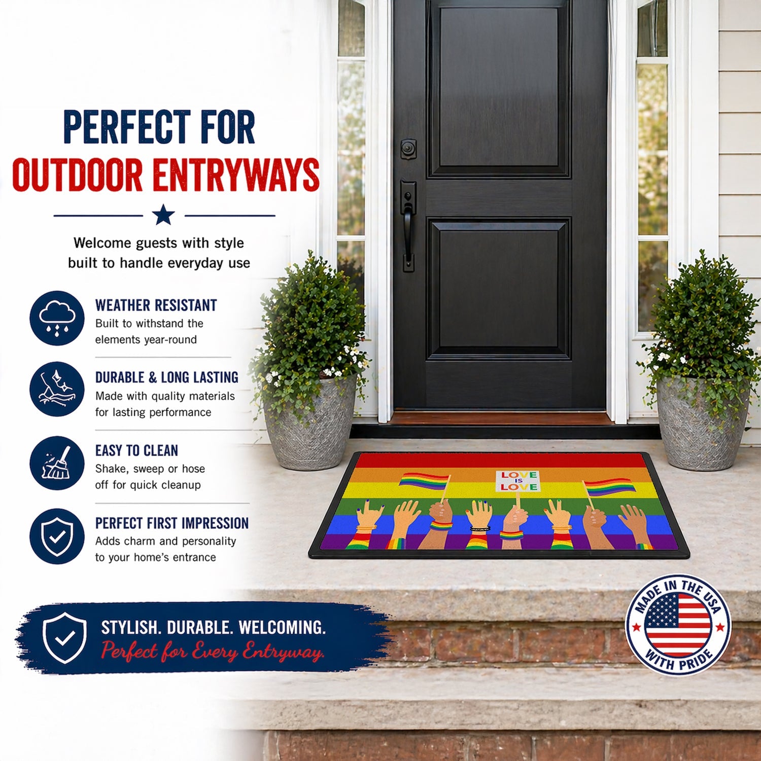 Gay Pride Parade Doormat Indoor Outdoor 24H X 36W Front Door Mat Rugs for Entryway, Non Slip Washable Low Pile,