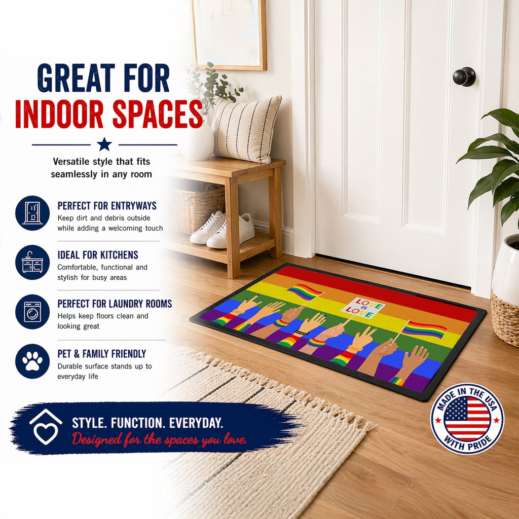 Gay Pride Parade Doormat Indoor Outdoor 24H X 36W Front Door Mat Rugs for Entryway, Non Slip Washable Low Pile,