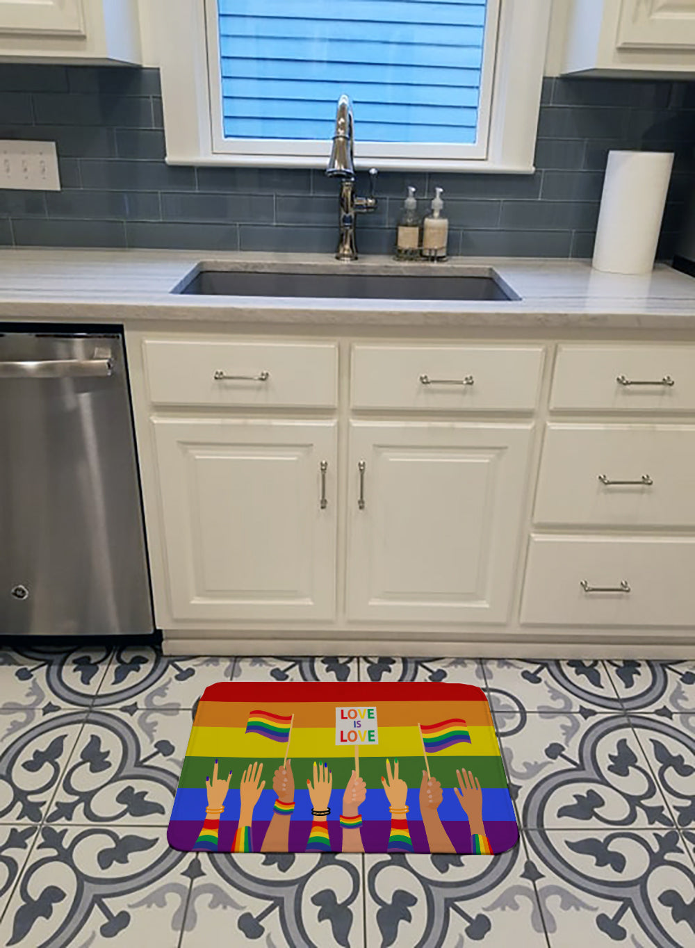 Gay Pride Parade Memory Foam Kitchen Mat Machine Washable Anti-Fatigue Cushion Comfort Bath or Kitchen Rug