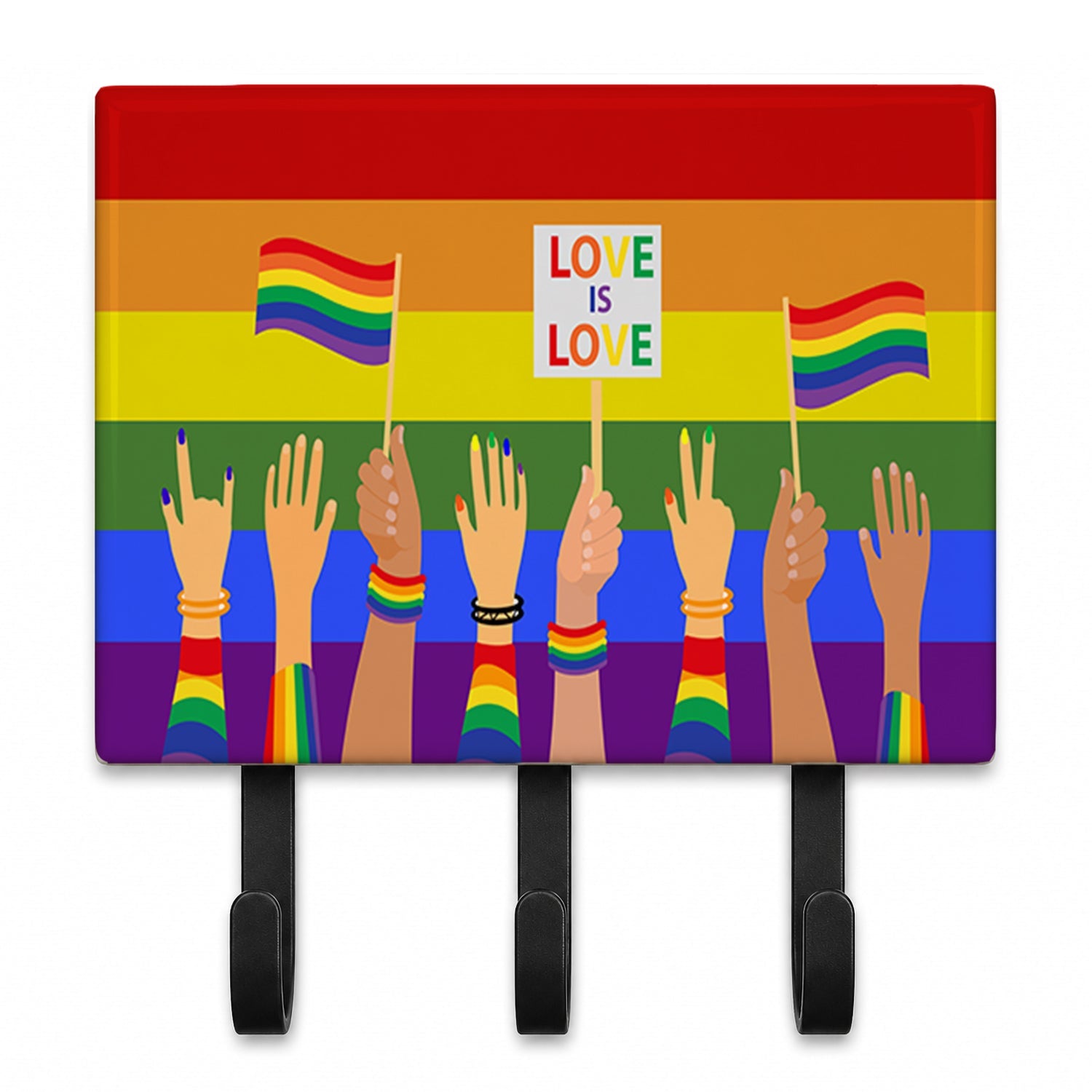 Gay Pride Parade Leash or Key Holder Wall Hooks, Coat Rack Wall Mount, for Hanging Keys, Towels, Aprons, Leashes