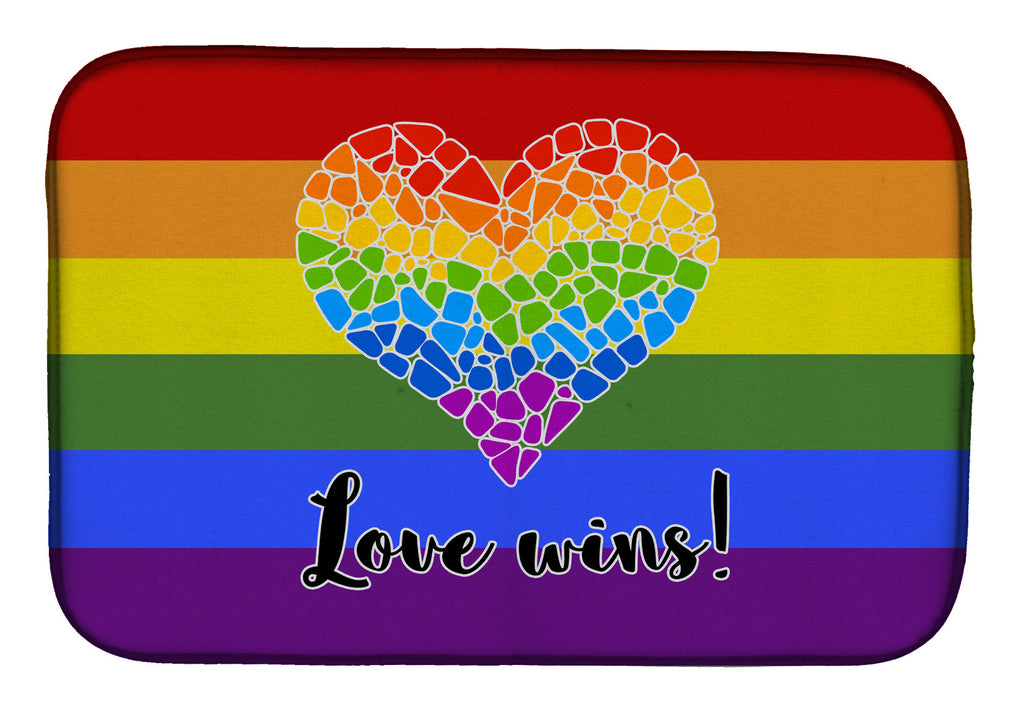 Gay Pride Love Wins Mosaic Heart Dish Drying Mat Absorbent Dish Drying Mat Pad for Kitchen Counter Dish Drainer Mat for Countertop, 14 x 21", Multicolor