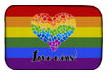 Gay Pride Love Wins Mosaic Heart Dish Drying Mat Absorbent Dish Drying Mat Pad for Kitchen Counter Dish Drainer Mat for Countertop, 14 x 21", Multicolor