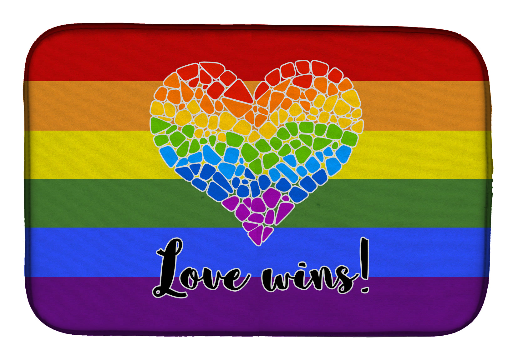 Gay Pride Love Wins Mosaic Heart Dish Drying Mat Absorbent Dish Drying Mat Pad for Kitchen Counter Dish Drainer Mat for Countertop, 14 x 21", Multicolor