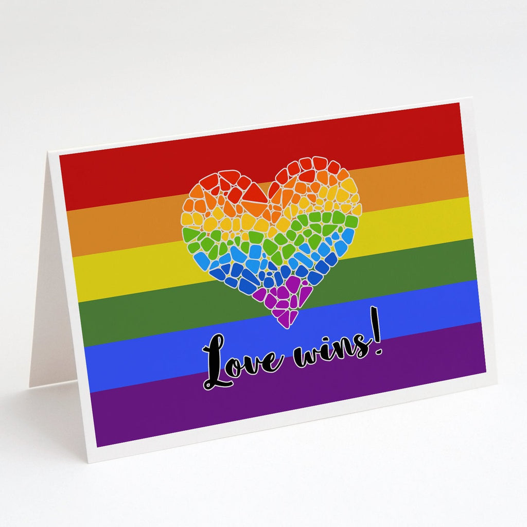 Gay Pride Love Wins Mosaic Heart Greeting Cards Pack of 8 Blank Cards with Envelopes Whimsical A7 Size 5x7