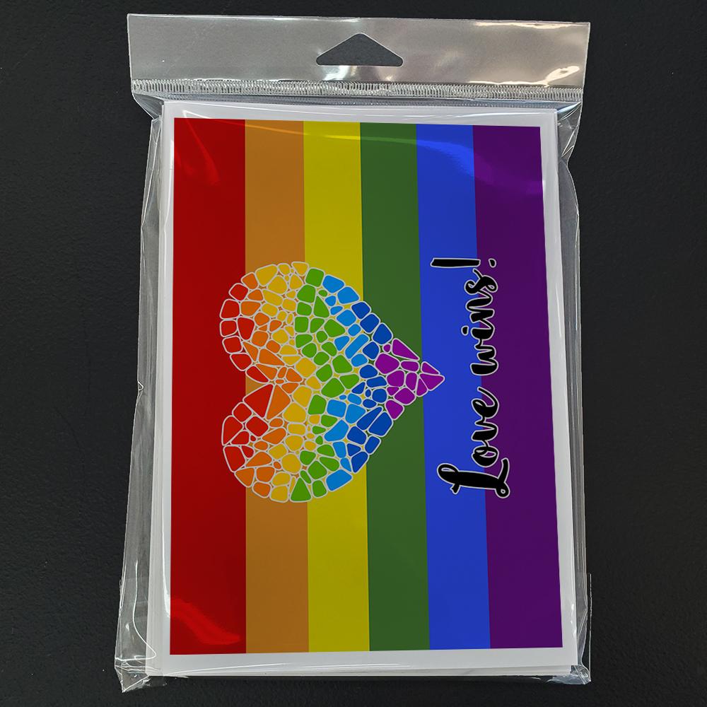 Gay Pride Love Wins Mosaic Heart Greeting Cards Pack of 8 Blank Cards with Envelopes Whimsical A7 Size 5x7