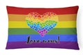 Gay Pride Love Wins Mosaic Heart Decorative Throw Pillow 12x16 Indoor Outdoor Accent Cushion, Fabric Cover with Insert for Sofa, Bed, Porch & Living Room