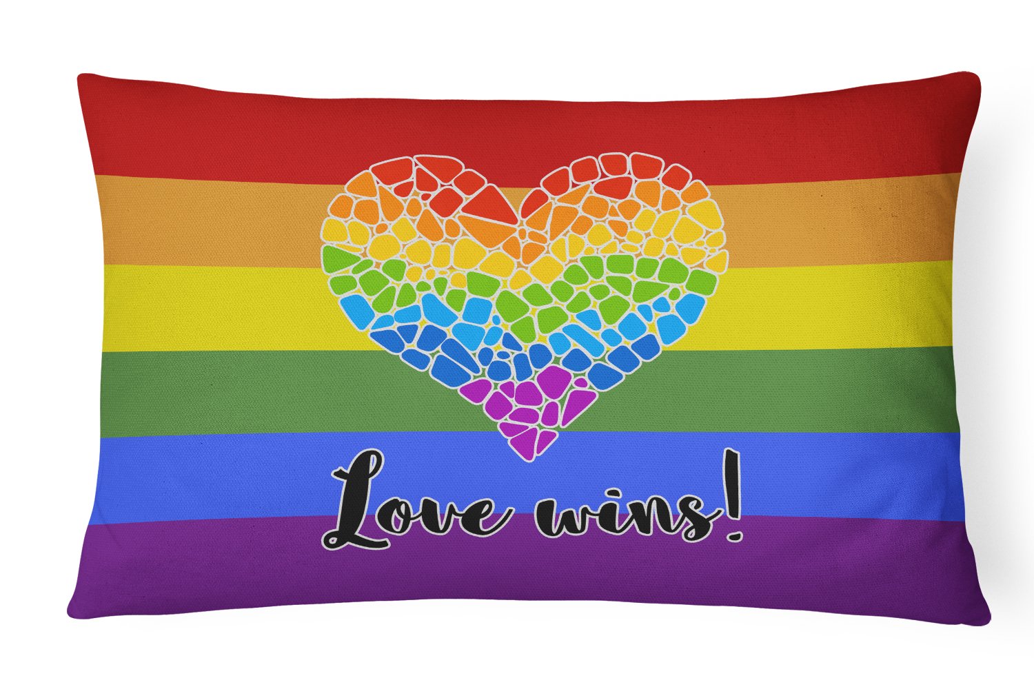 Gay Pride Love Wins Mosaic Heart Decorative Throw Pillow 12x16 Indoor Outdoor Accent Cushion, Fabric Cover with Insert for Sofa, Bed, Porch & Living Room