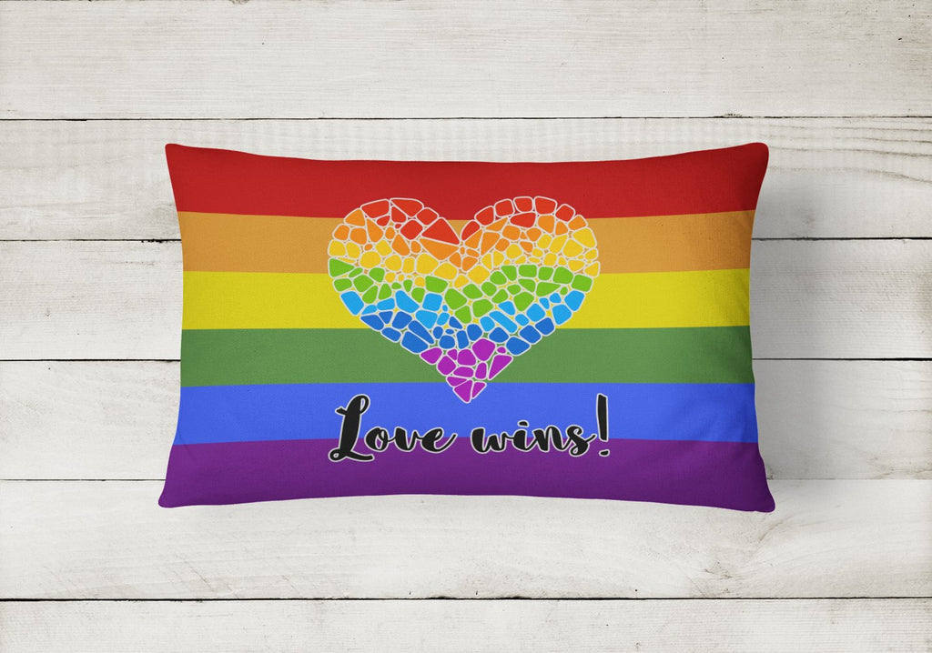 Gay Pride Love Wins Mosaic Heart Decorative Throw Pillow 12x16 Indoor Outdoor Accent Cushion, Fabric Cover with Insert for Sofa, Bed, Porch & Living Room