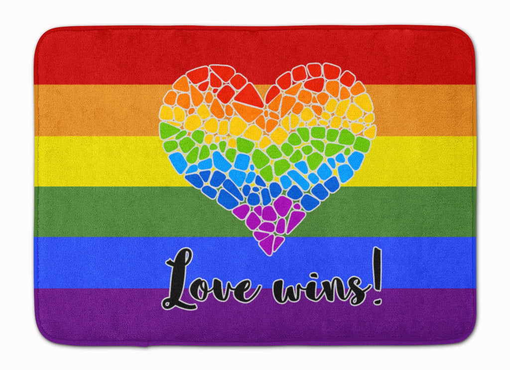 Gay Pride Love Wins Mosaic Heart Memory Foam Kitchen Mat Machine Washable Anti-Fatigue Cushion Comfort Bath or Kitchen Rug