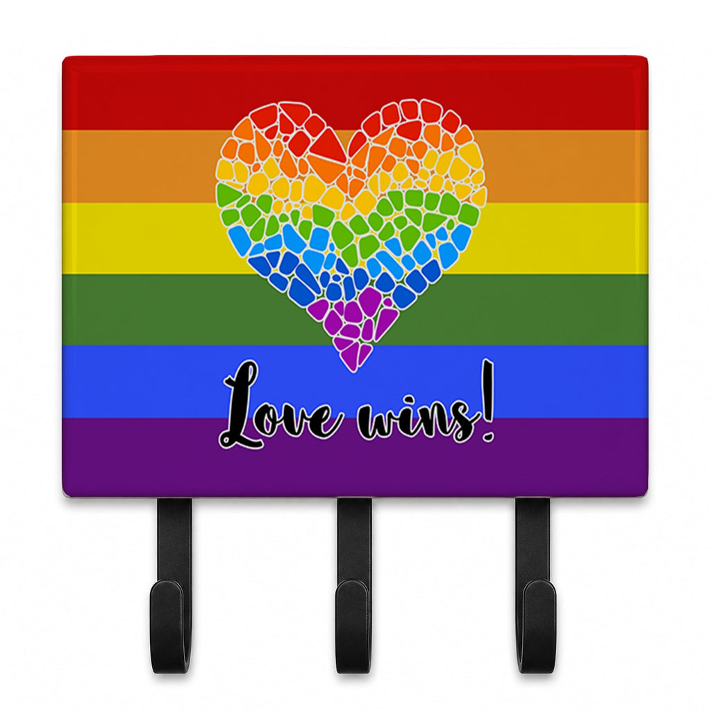 Gay Pride Love Wins Mosaic Heart Leash or Key Holder Wall Hooks, Coat Rack Wall Mount, for Hanging Keys, Towels, Aprons, Leashes