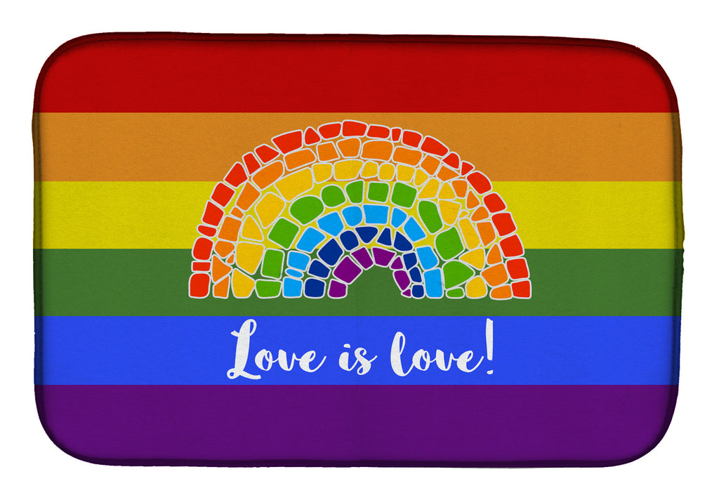 Gay Pride Love is Love Mosaic Rainbow Dish Drying Mat Absorbent Dish Drying Mat Pad for Kitchen Counter Dish Drainer Mat for Countertop, 14 x 21", Multicolor