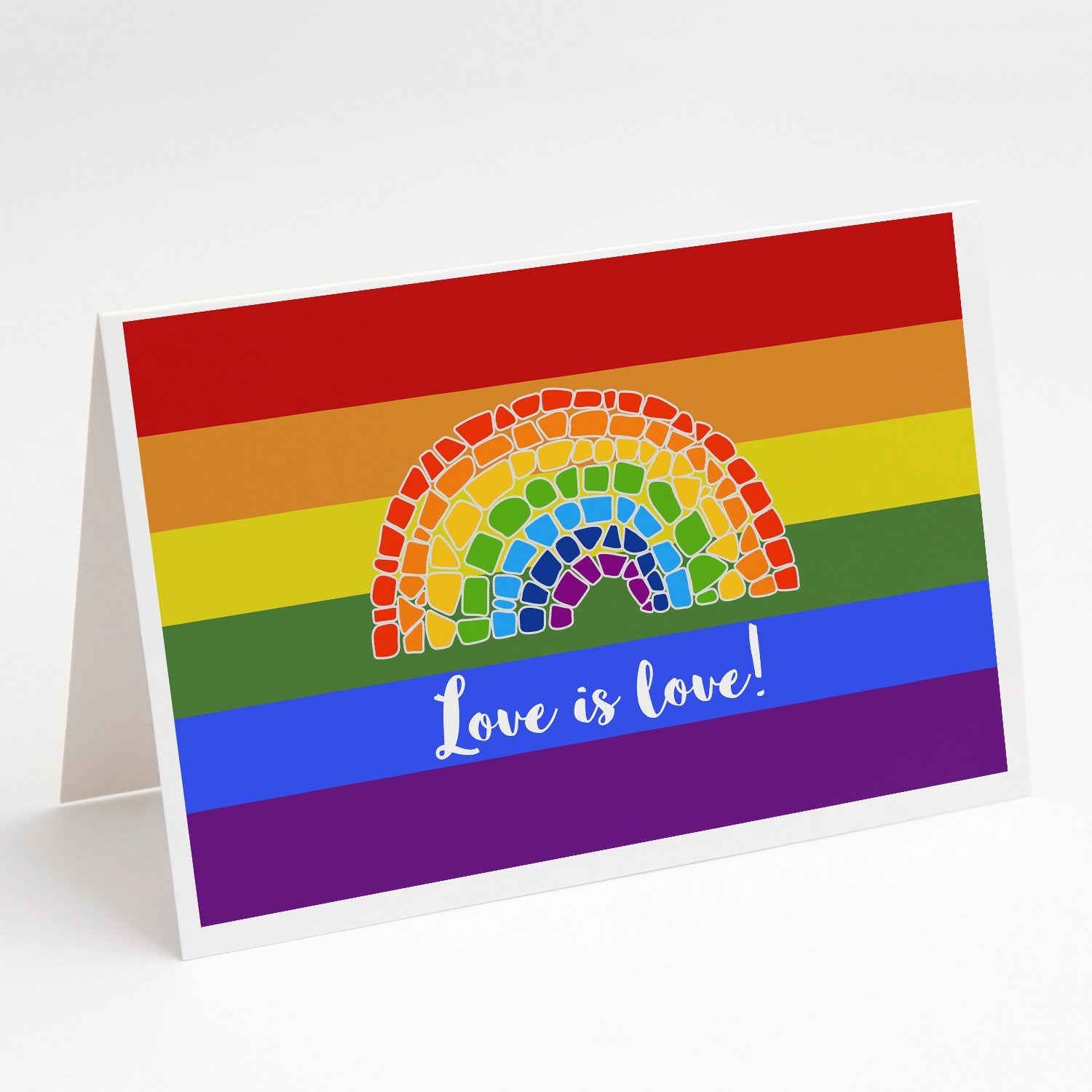 Gay Pride Love is Love Mosaic Rainbow Greeting Cards Pack of 8 Blank Cards with Envelopes Whimsical A7 Size 5x7