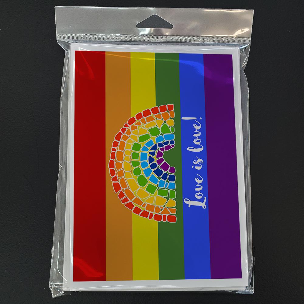 Gay Pride Love is Love Mosaic Rainbow Greeting Cards Pack of 8 Blank Cards with Envelopes Whimsical A7 Size 5x7