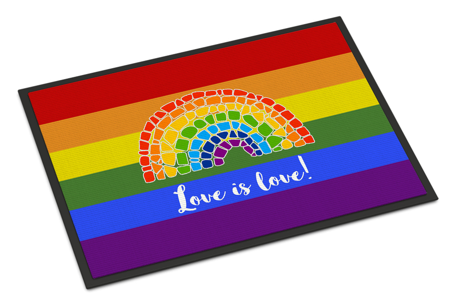 Gay Pride Love is Love Mosaic Rainbow Doormat Indoor Outdoor 18H X 27W Front Door Mat Rugs for Entryway, Non Slip Washable