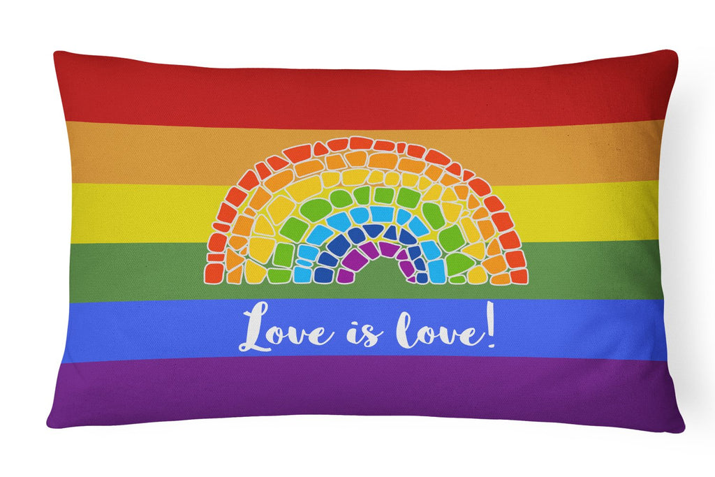 Gay Pride Love is Love Mosaic Rainbow Decorative Throw Pillow 12x16 Indoor Outdoor Accent Cushion, Fabric Cover with Insert for Sofa, Bed, Porch & Living Room