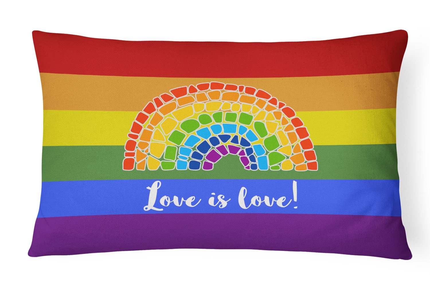 Gay Pride Love is Love Mosaic Rainbow Decorative Throw Pillow 12x16 Indoor Outdoor Accent Cushion, Fabric Cover with Insert for Sofa, Bed, Porch & Living Room