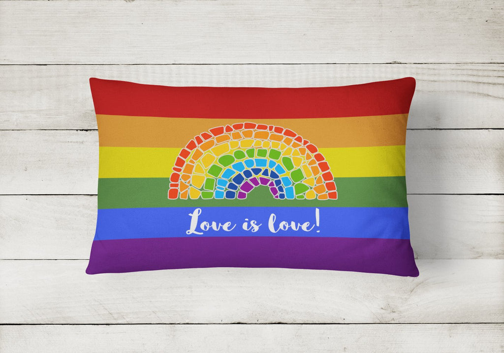 Gay Pride Love is Love Mosaic Rainbow Decorative Throw Pillow 12x16 Indoor Outdoor Accent Cushion, Fabric Cover with Insert for Sofa, Bed, Porch & Living Room