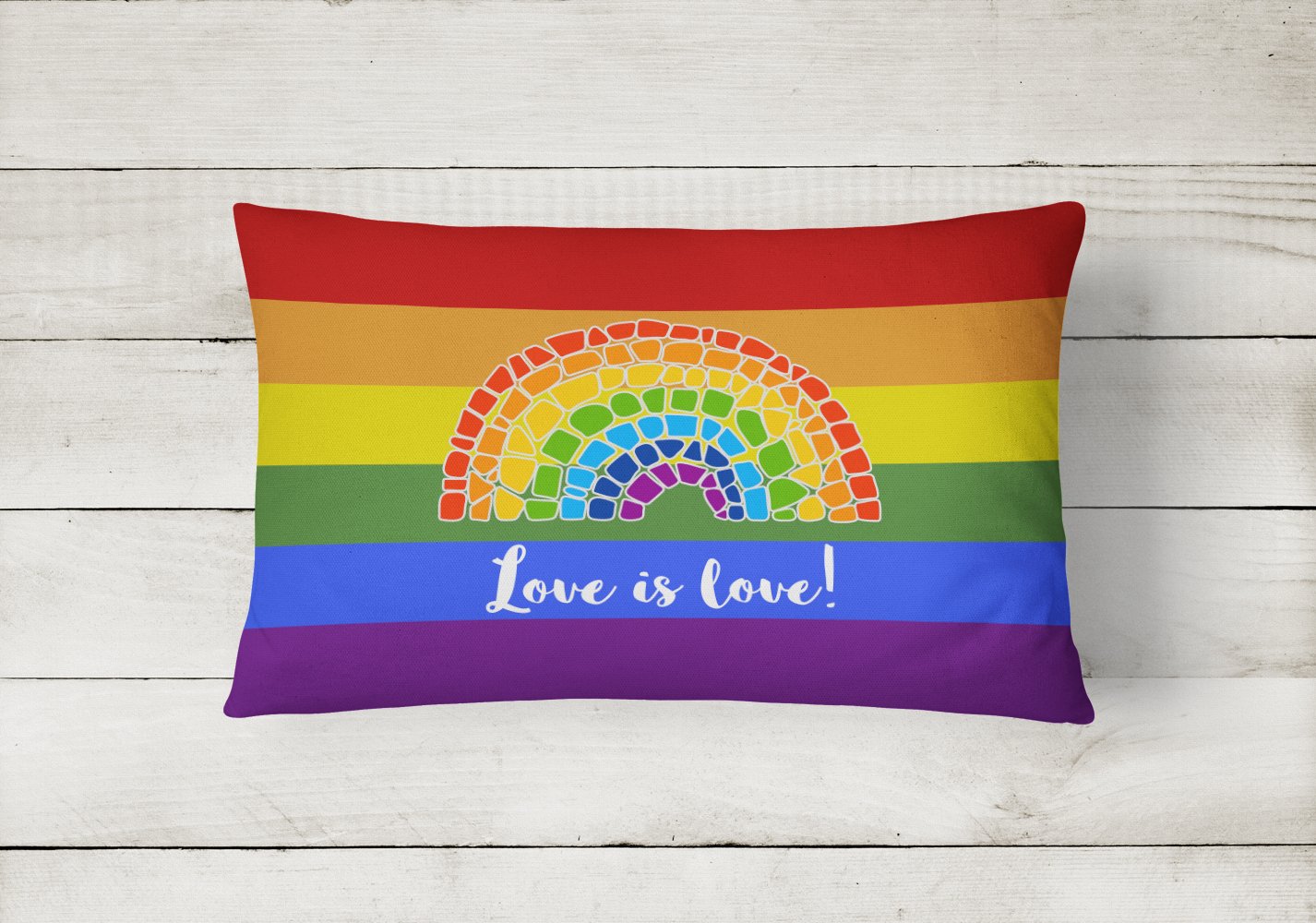 Gay Pride Love is Love Mosaic Rainbow Decorative Throw Pillow 12x16 Indoor Outdoor Accent Cushion, Fabric Cover with Insert for Sofa, Bed, Porch & Living Room