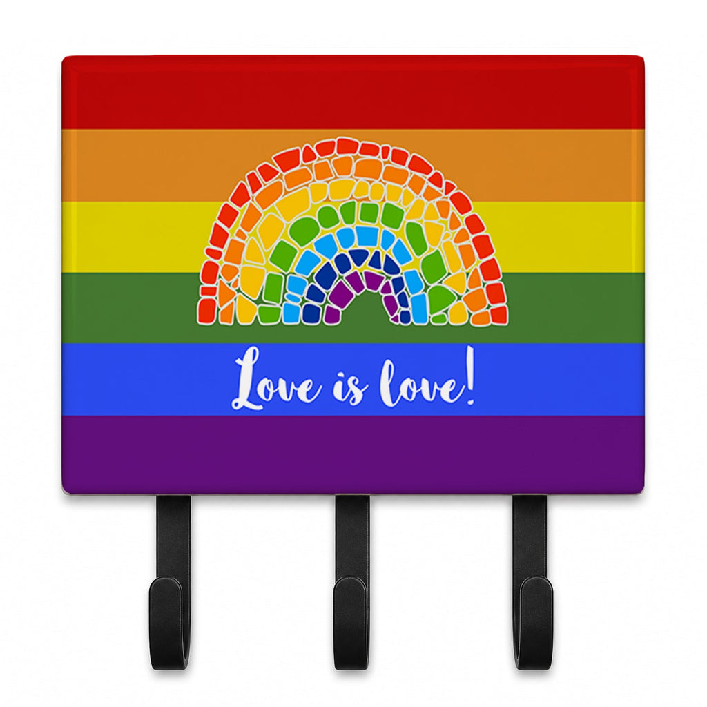 Gay Pride Love is Love Mosaic Rainbow Leash or Key Holder Wall Hooks, Coat Rack Wall Mount, for Hanging Keys, Towels, Aprons, Leashes