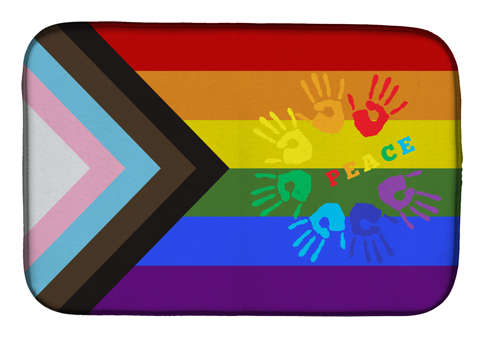 Gay Pride Peace Hands Progress Pride Dish Drying Mat Absorbent Dish Drying Mat Pad for Kitchen Counter Dish Drainer Mat for Countertop, 14 x 21", Multicolor