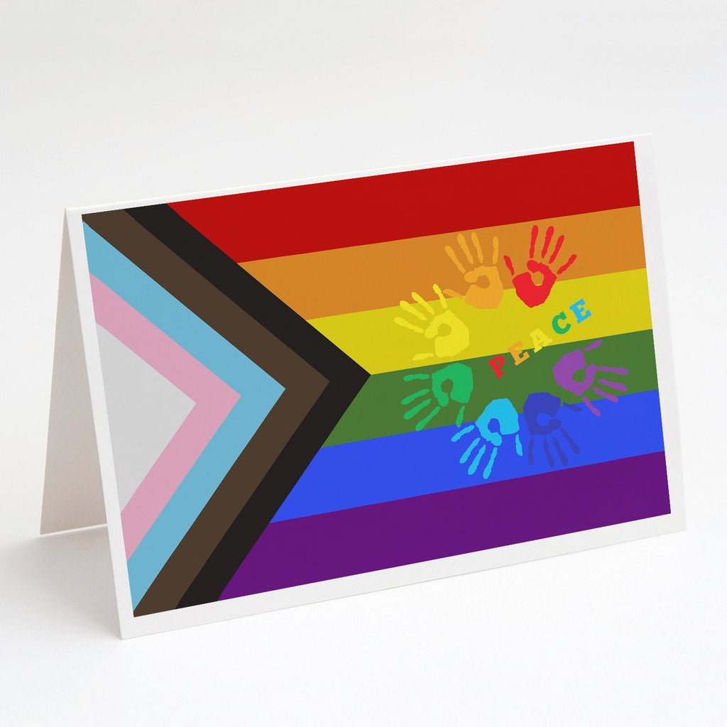 Gay Pride Peace Hands Progress Pride Greeting Cards Pack of 8 Blank Cards with Envelopes Whimsical A7 Size 5x7