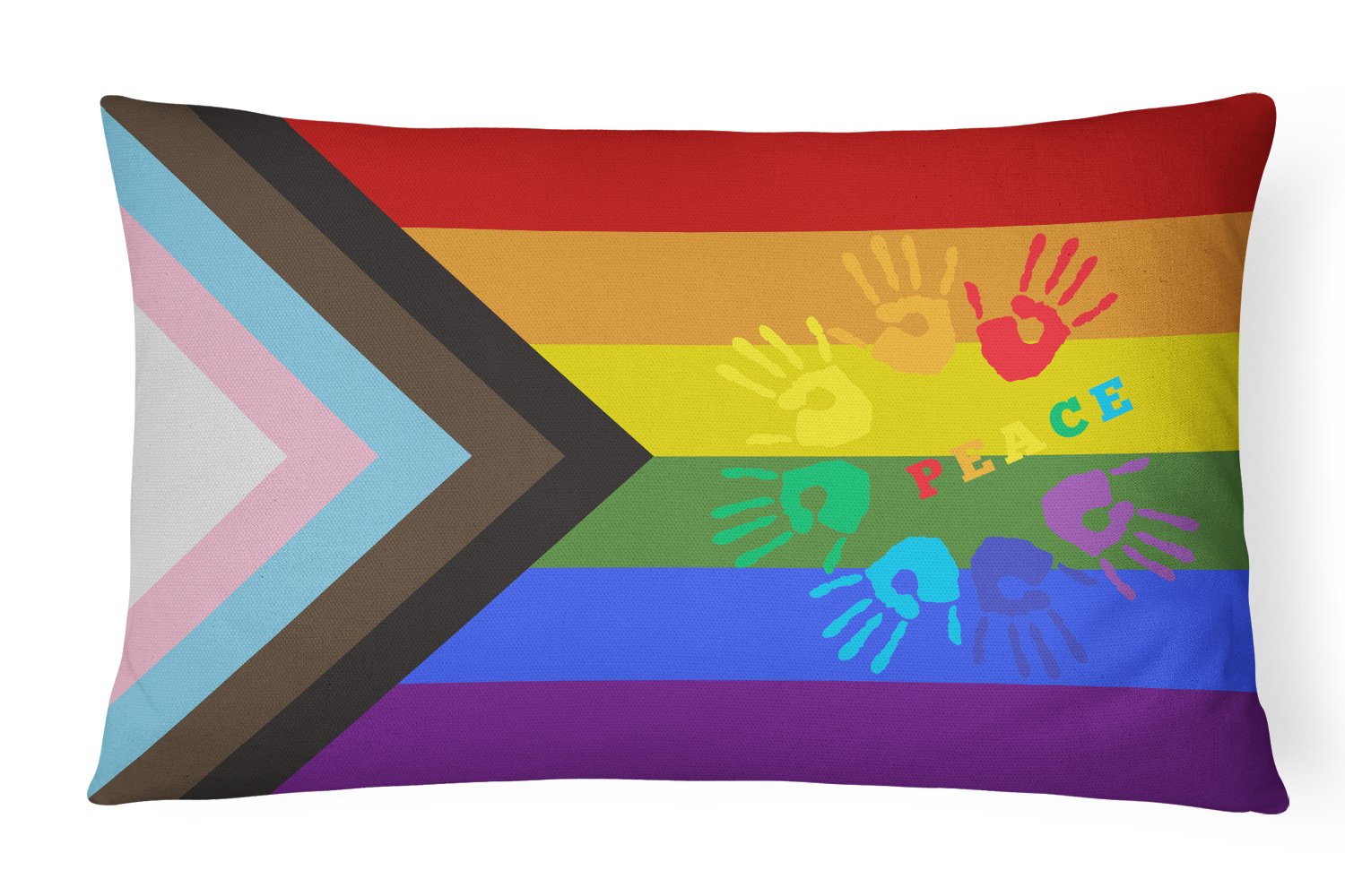 Gay Pride Peace Hands Progress Pride Decorative Throw Pillow 12x16 Indoor Outdoor Accent Cushion, Fabric Cover with Insert for Sofa, Bed, Porch & Living Room