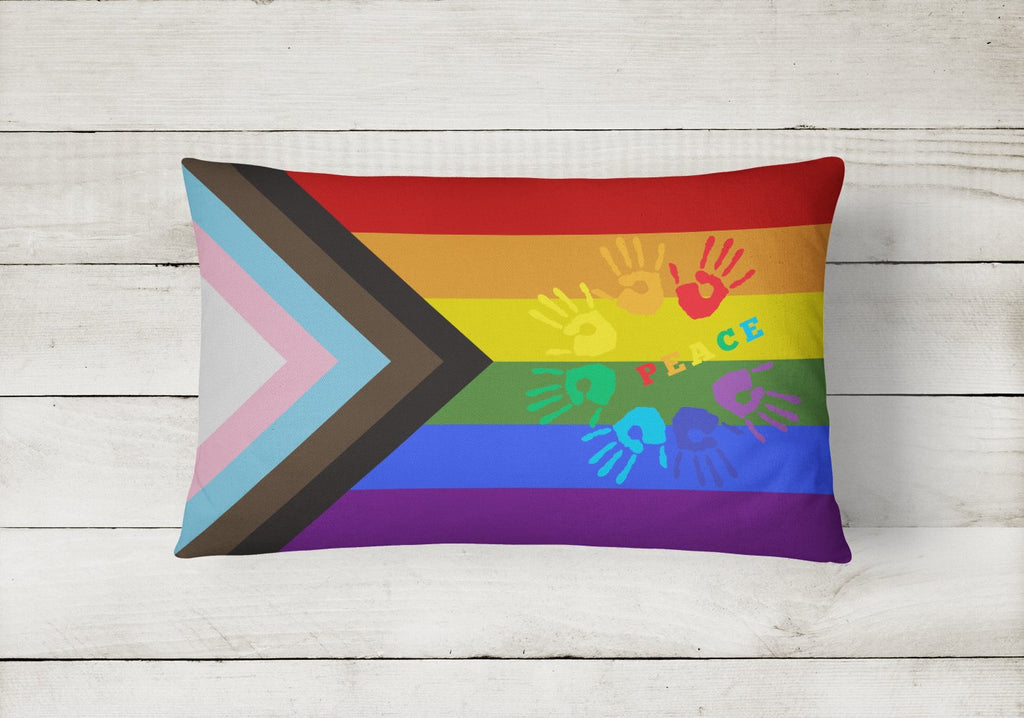 Gay Pride Peace Hands Progress Pride Decorative Throw Pillow 12x16 Indoor Outdoor Accent Cushion, Fabric Cover with Insert for Sofa, Bed, Porch & Living Room
