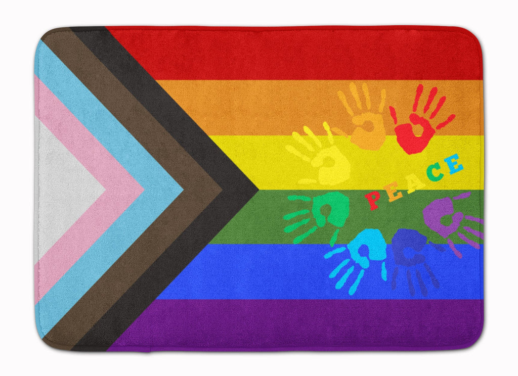 Gay Pride Peace Hands Progress Pride Memory Foam Kitchen Mat Machine Washable Anti-Fatigue Cushion Comfort Bath or Kitchen Rug